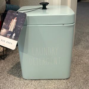 Rae Dunn Pale Blue Metal 'LAUNDRY DETERGENT' Canister with Black Knob